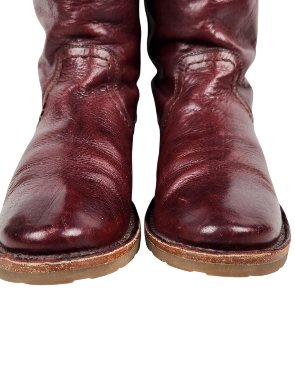 Frye Amelia Rogo Equestrian Tall Burgandy Cognac Leather Boots Womens Size 6 - Picture 8 of 16